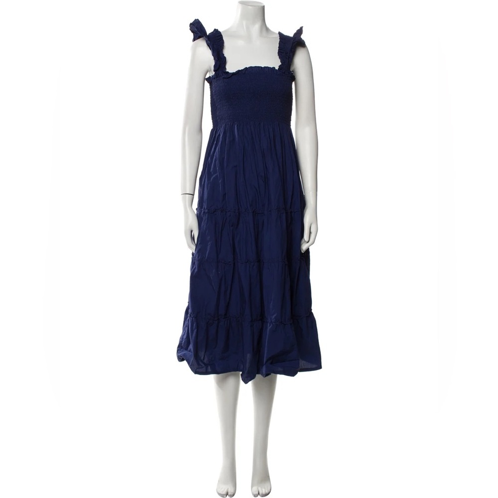 Hill House Nap Dress navy Midi Smocked Sleeveless Cottagecore cotton Dress L
